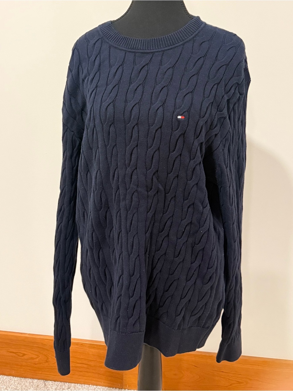 Tommy Hilfiger Navy Cable-Knit Crewneck Sweater